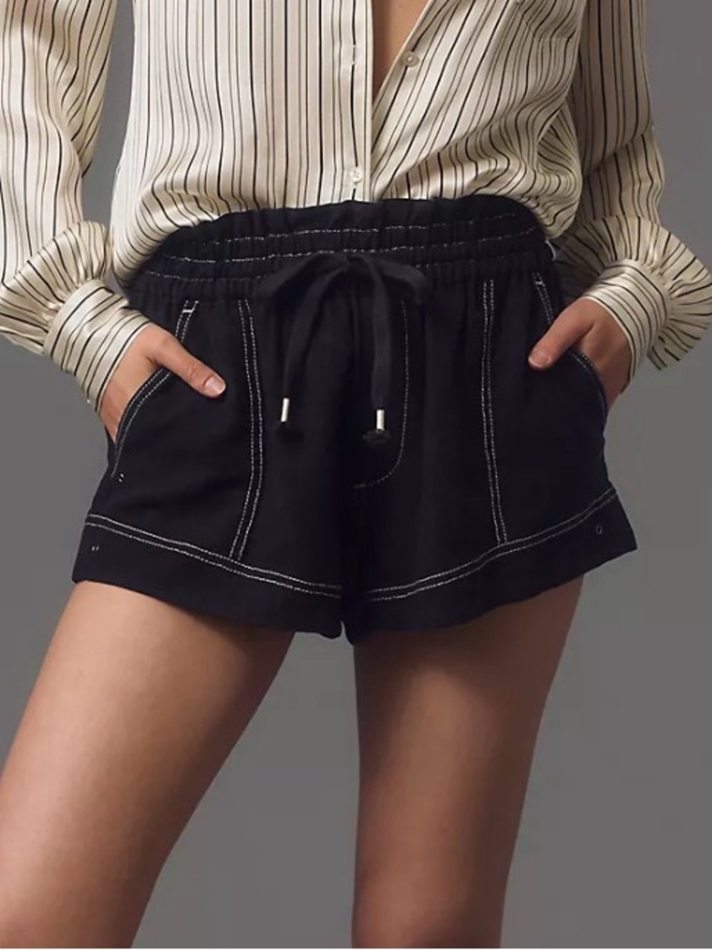 By Anthropologie Tie-Waist Linen Blend Shorts
